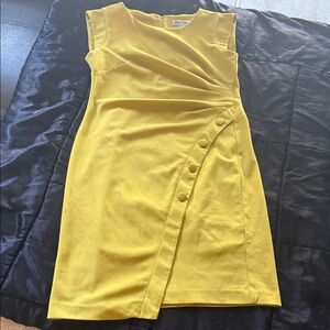 Shelby & Palmer Mustard Midi Dress with Button Detail